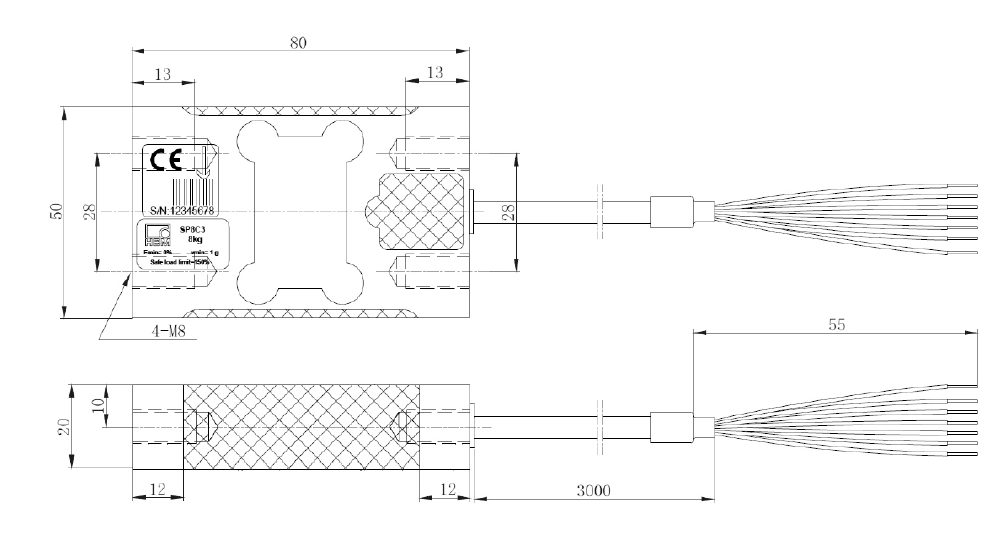 德国HBM SP8-100kg C3 单点称重传感器产品尺寸图