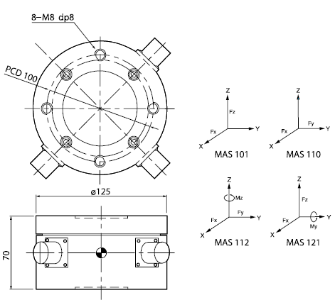 MAS 50kgf 称重传感器 韩国CAS 产品尺寸图 MAS 50kgf 称重传感器 韩国CAS 产品尺寸图